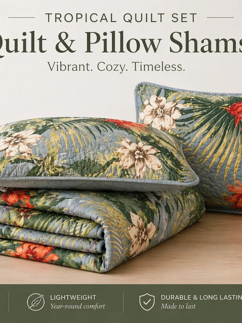 Tropical Floral King Quilt Set Botanical Palm Coastal Bedding NWT